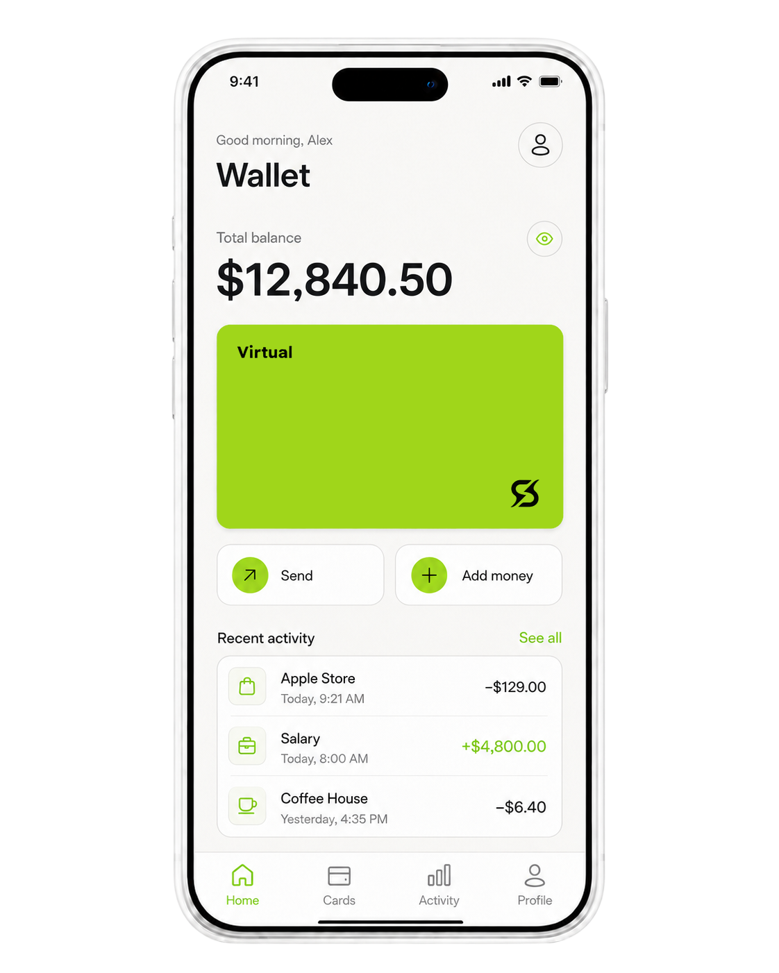 SatoriPay Wallet app interface on iPhone
